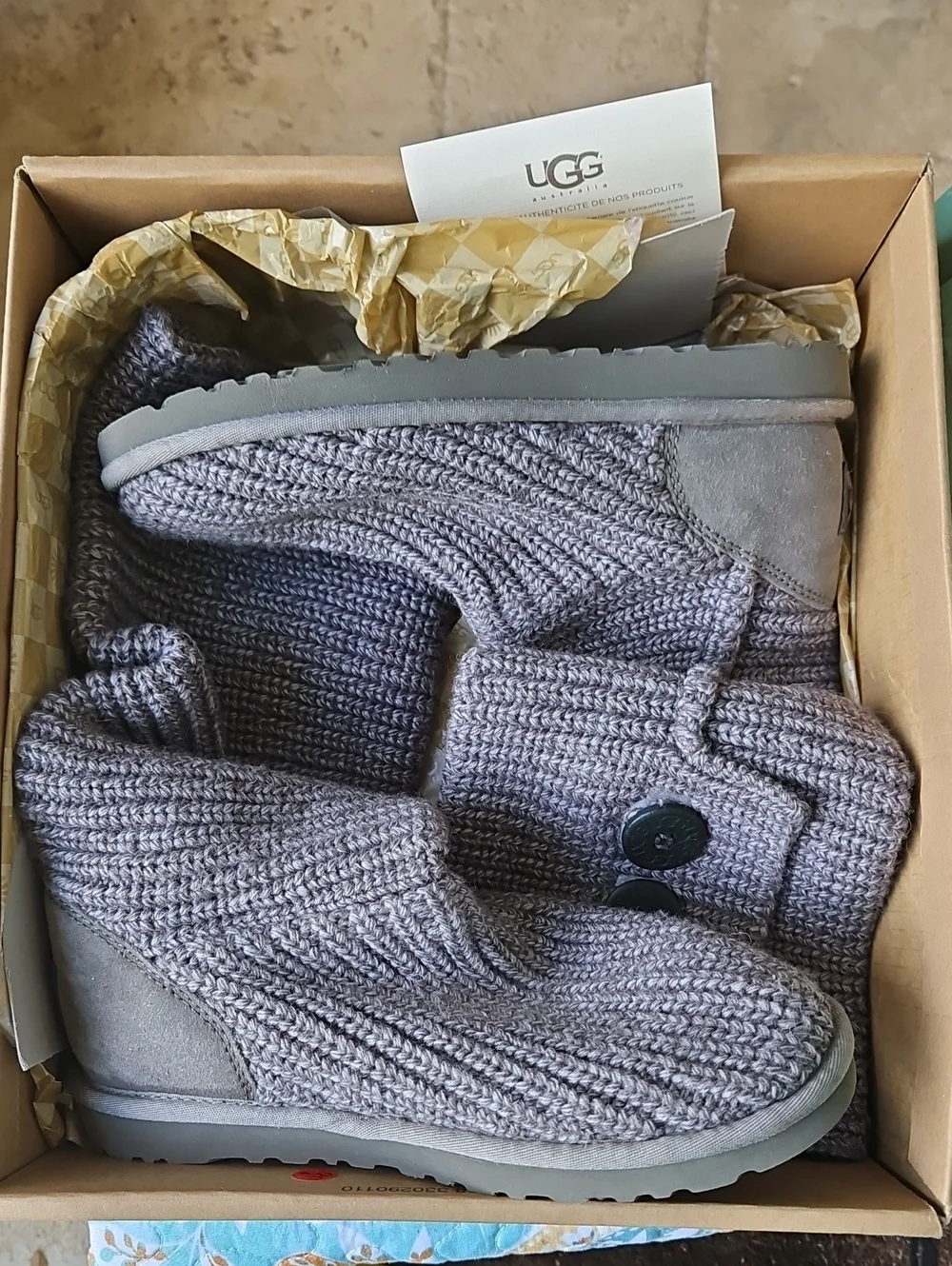 UGG Classic Cardy Women's Knit Boots Grey Knit Fabric